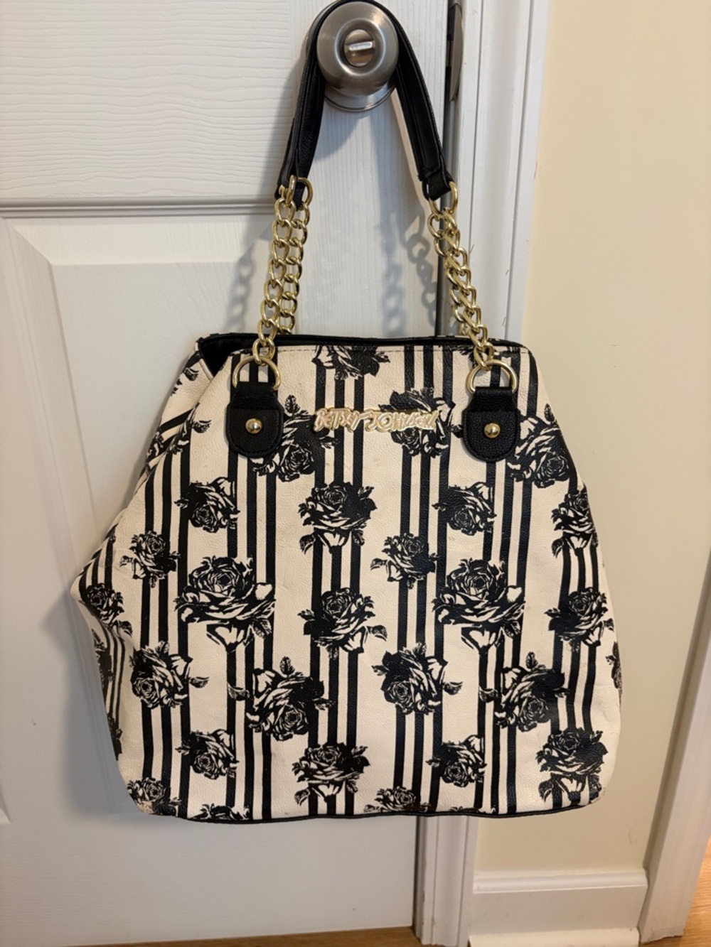 2010 Betsy Johnson  Black Rose Striped Tote